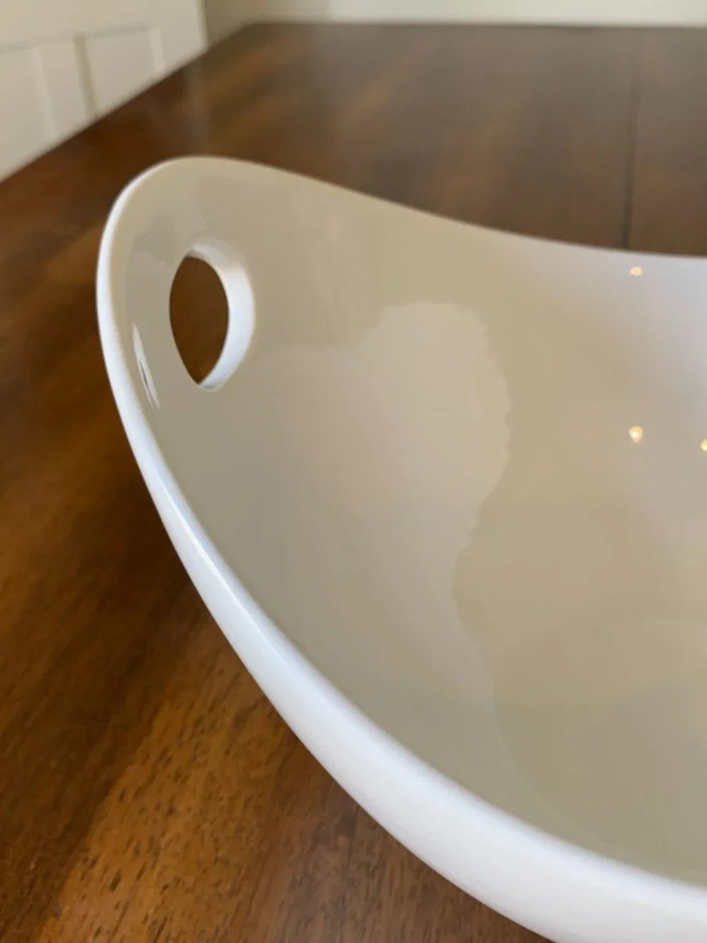 Palm Restaurant Modern White Ceramic Large Serving Bowl Side Handles Dishwasher